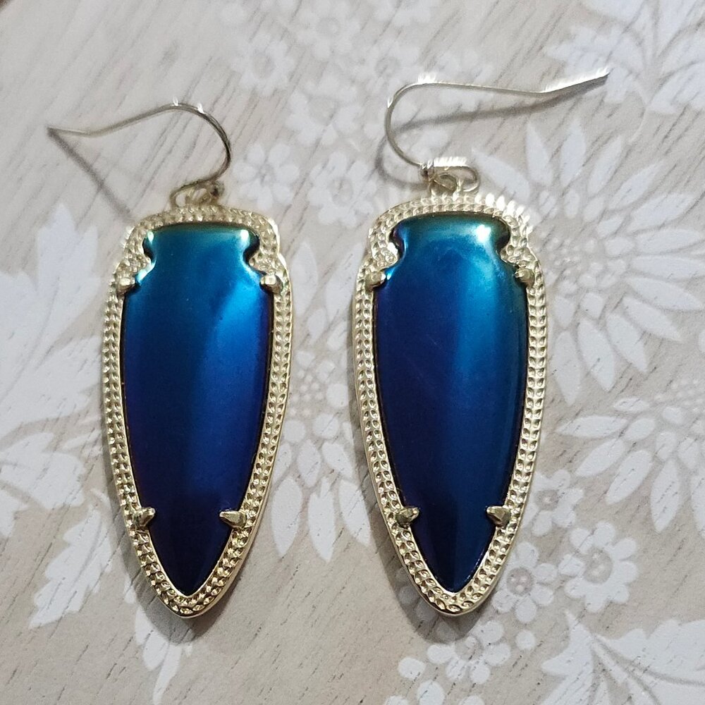 Kendra Scott Iridescent Black Arrow Arrowhead Sky Gold Drop Earrings